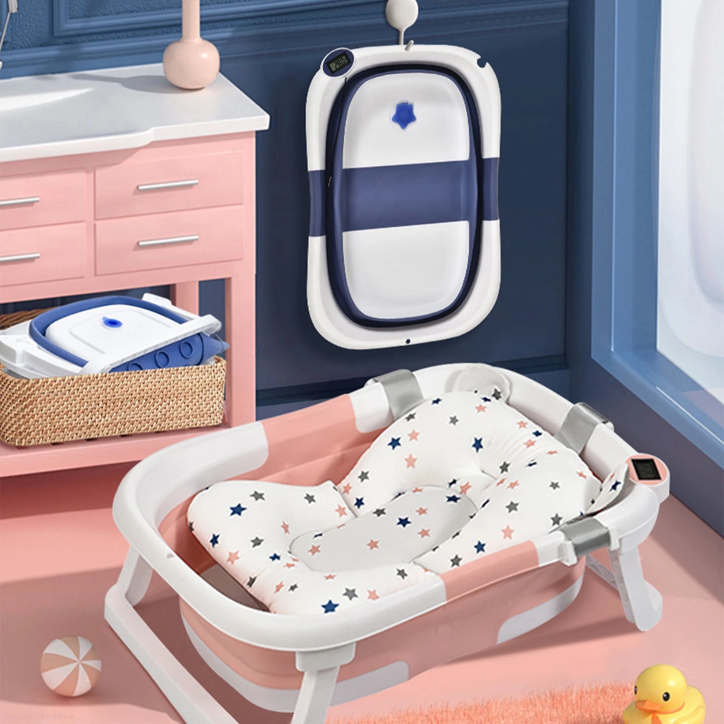 Temperature Sensing Silicone Baby Bathtub Non-Slip Foot Bath Bucket
