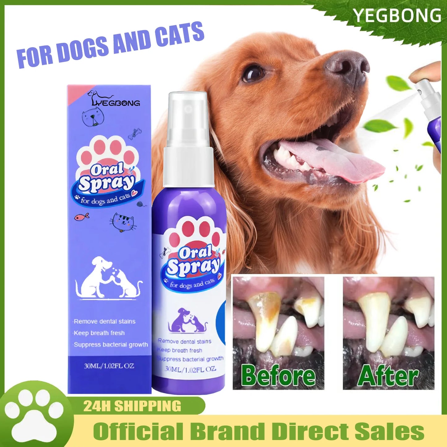 Cats & Dogs Oral Care Spray Teeth Cleaning, Whitening, Freshens Breath, Remove Stains