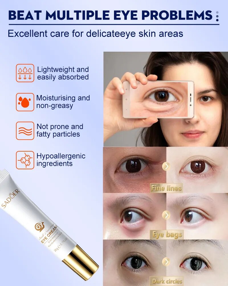 Eye Care Cream for Anti-Wrinkle, Circles, Bags, and Puffy Eyes, Removing Fine Lines
