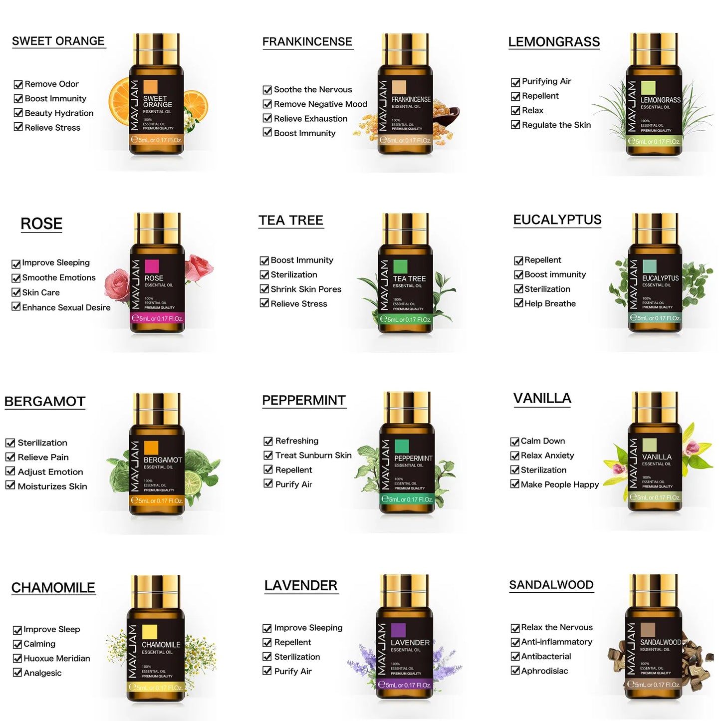 Pure Natural Plant Essential Oils Set for Humidifier Diffuser Varies Scents Oil Citronella