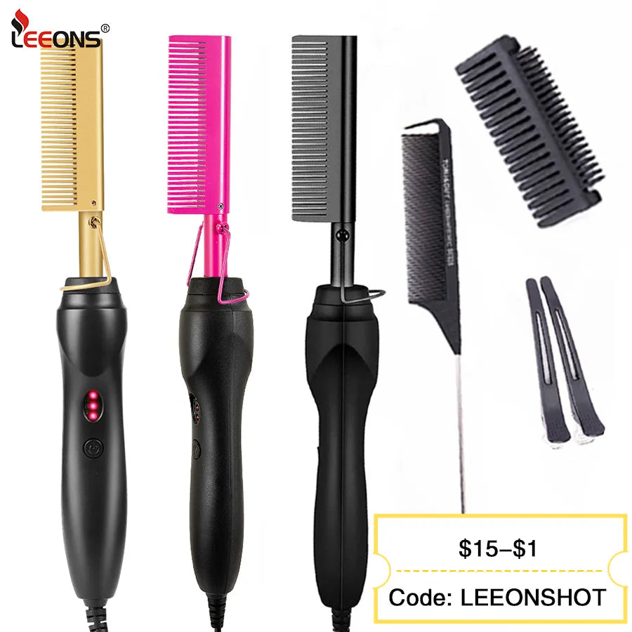 Leeons Black Hot Comb Hair Straightener