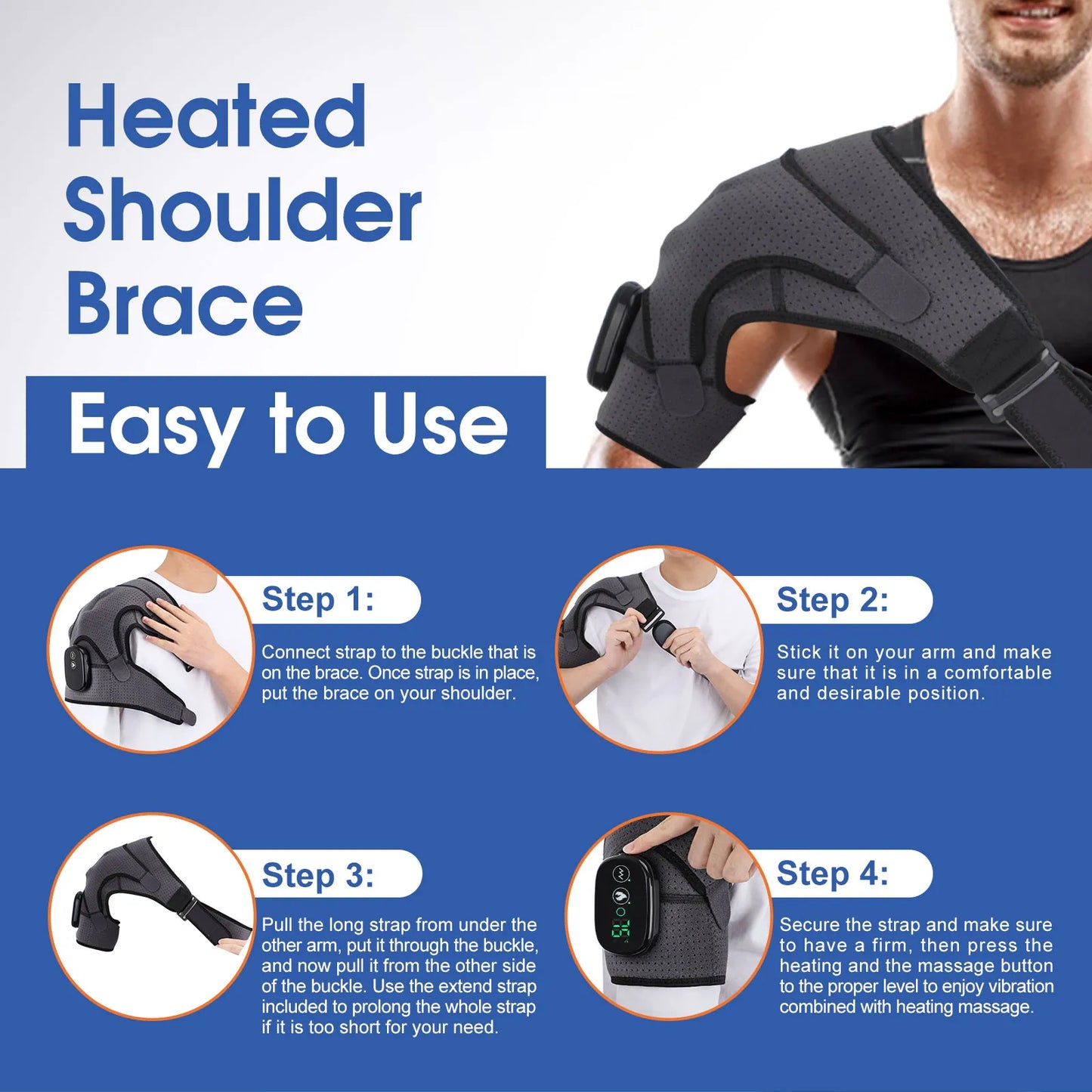 Electric Heating Shoulder Massage Brace Belt Thermal Physiotherapy Vibrator