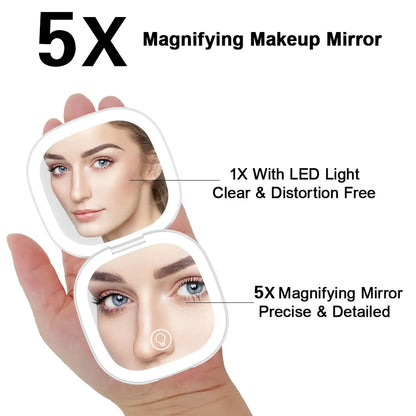 Mini Compact Led Makeup Mirror With Light