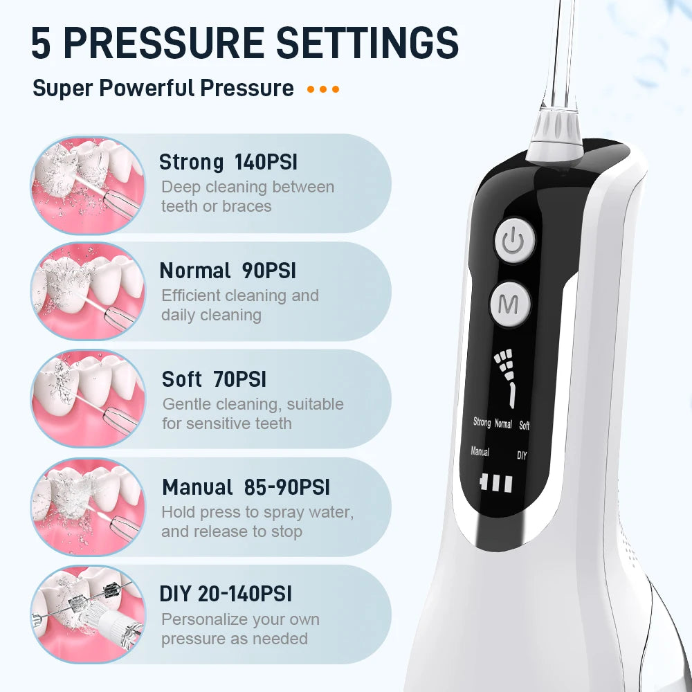 Schoben Portable Oral Irrigator USB Rechargeable Water Flosser Dental Water Jet 330ML Water Tank IPX7 Waterproof Teeth Cleaner