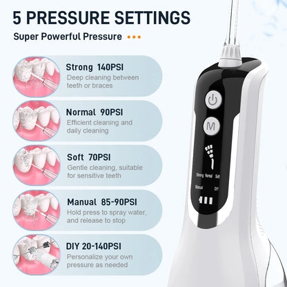 Schoben Portable Oral Irrigator USB Rechargeable Water Flosser Dental Water Jet 330ML Water Tank IPX7 Waterproof Teeth Cleaner