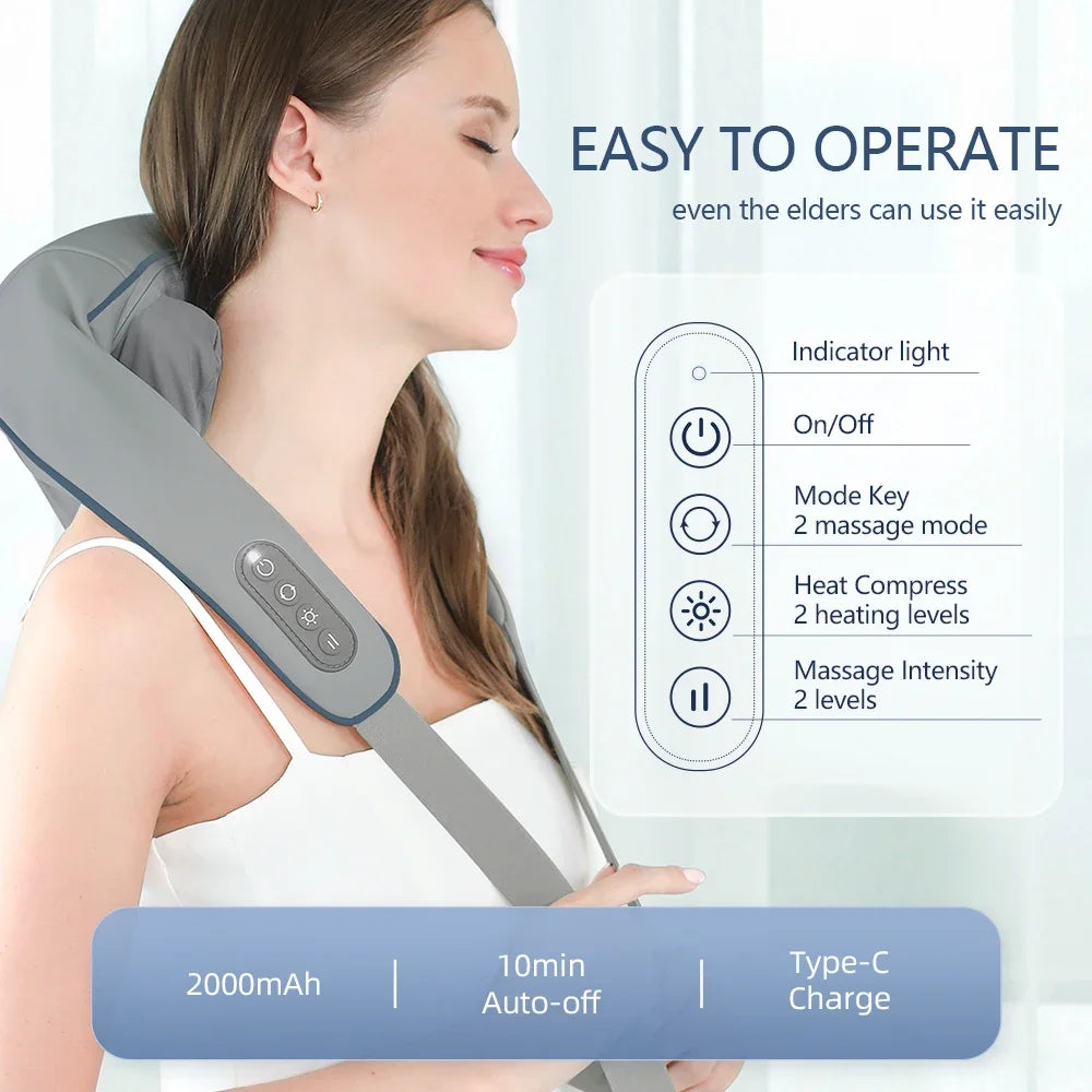 Electric Neck, Shoulder And Back Massager Wireless Kneading Massage Pillow Shawl