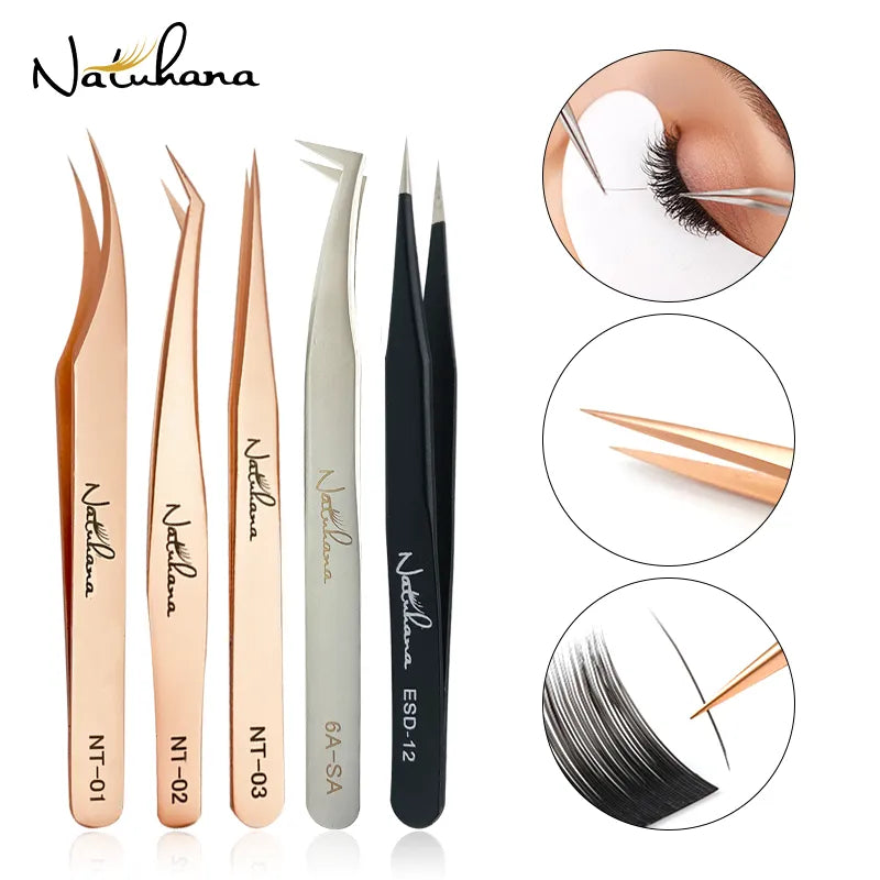 NATUHANA Anti-static Straight Eyelash Extension Tweezers